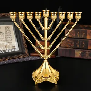 Luxury 9-Branch Golden Candle Holder | Ornate Hanukkah Menorah | Fix Dull Table & Mantel Displays