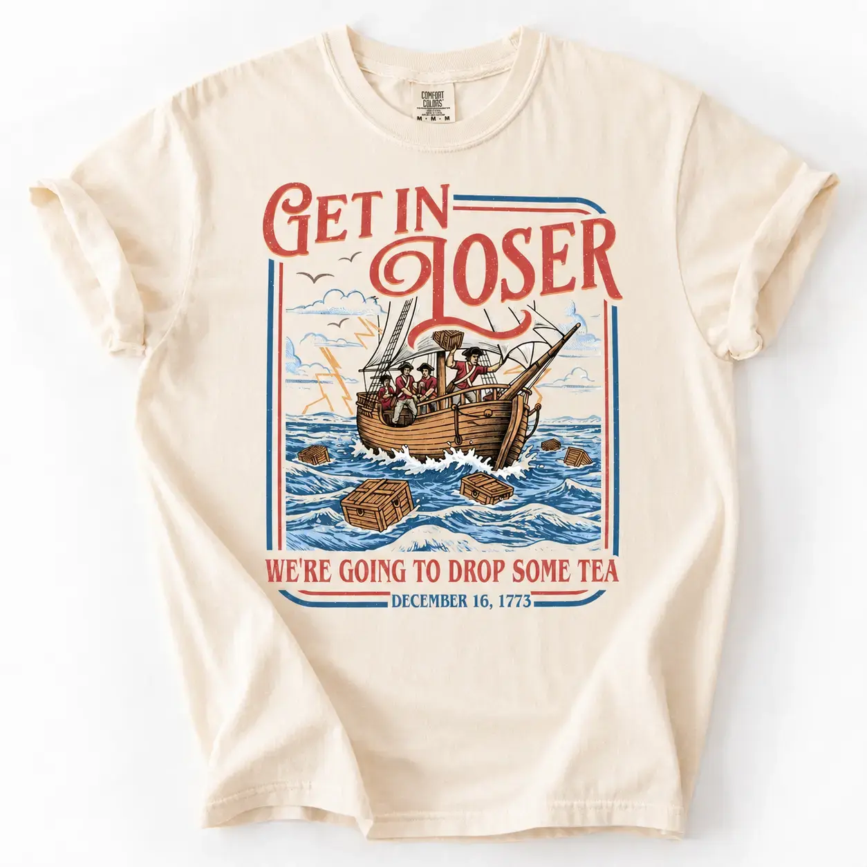 Comfort Colors Get In Loser We're Crossing the Delaware Tshirt, Funny Patriotic Meme Graphic Tee, Vintage American History Shirt, 4th of July USA Gift- AL