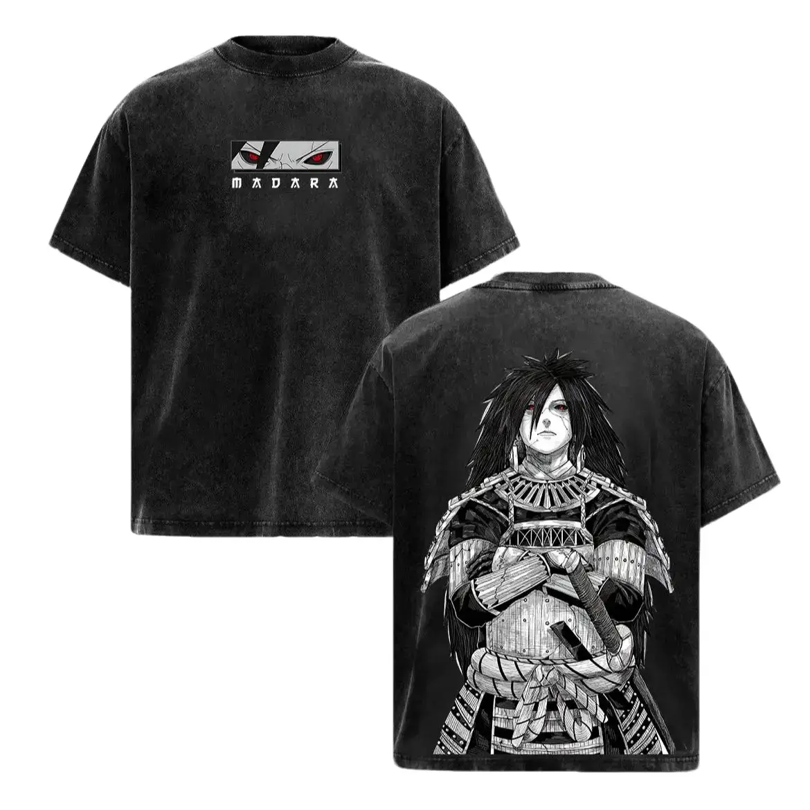 Uchiha Madara Naruto Shippuden Vintage Washed Lightweight Cotton Oversized Anime Manga T-Shirt, Double Printed Bootleg Graphic Tee, Y2K Aesthetic Acid Wash Faded Retro Unisex Streetwear Gym Pump Cover Susanoo Ghost of Uchiha Gift TikTok Trend