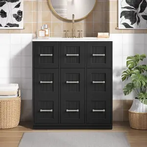 30inch Bathroom Vanity with Undermount Sink and Drawers, Painted Surface, Soft-Close Doors, Bathroom Cabinet with Tip-Out Drawer