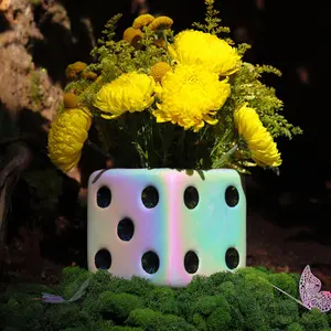 Reimagine Discovery Iridescent White & Black Large Dice Vase - Maximalist Ceramic Flower Vase,  Decor for Living Room & More, Great for Gifts