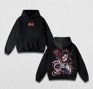 "Breath of the Moon" Kokushibo Washed Hoodie | Demon Slayer Infinity Castle Arc Oversized Vintage Hoodie | Acid Washed Anime Streetwear Soft Cotton Pullover Hoodie for Manga & Anime Fans