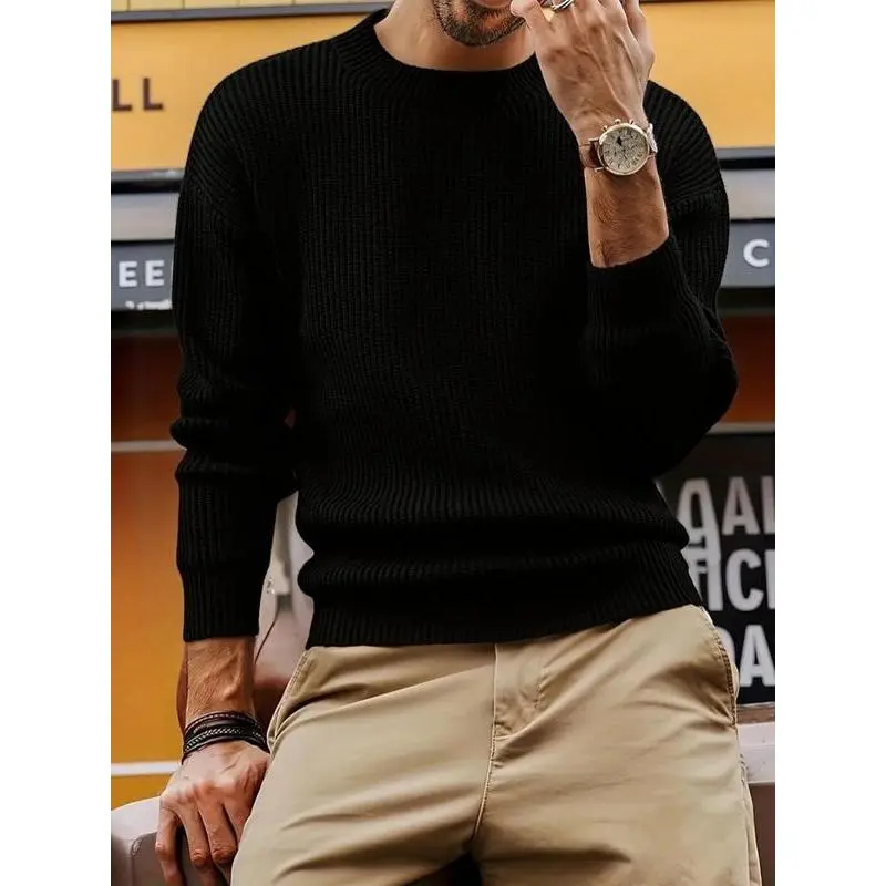 Men's Crew Neck Wool Sweater, Thick Casual Knitwear with Twisted Design, Perfect for Fall & Winter, Fashionable Men's Clothing