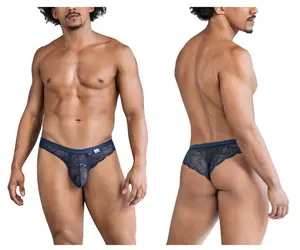 CandyMan 99868 Lace Thong for Men - Ultra-Sophisticated & Seductive Design with Delicate Lace, Soft & Stretchy, Semi-Sheer Pouch, Scalloped Lace Back, Hand Made in Colombia