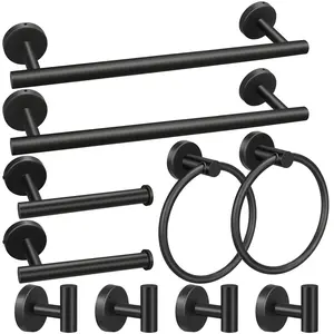 Bathroom Hardware Set, Including 16" Hand Towel Bars, Toilet Paper Holders, Towel Rings, Robe Towel Hooks (10pcs 16" Black)