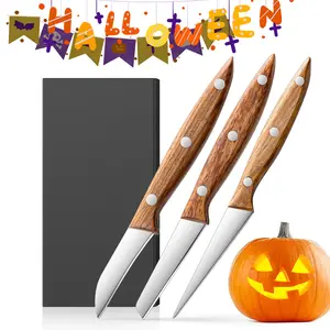 Pumpkin Carving Set, 3-Piece Halloween Pumpkin Carving Tool Set, Advanced Stainless Steel Pumpkin Carving Set, Chef and Home Carving knife , Fruit Platter Design, Food Carving Tool Wood Blade