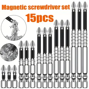 15-Piece High-Magnetic Screwdriver Drill Bit Set, Anti-Slip Magnetic Electric Screwdriver Impact Driver Kit, Portable Power Tool Accessories, Silver Color
