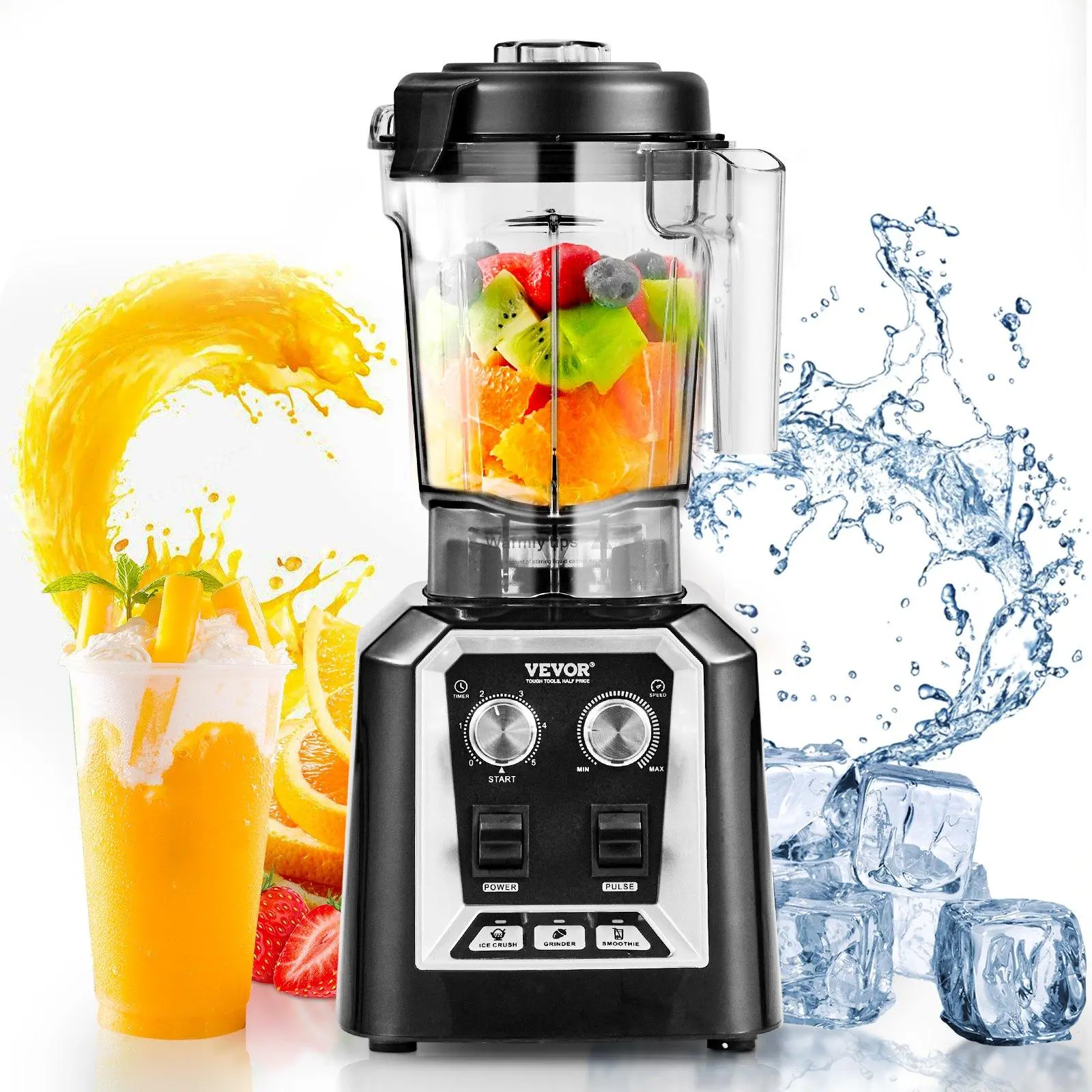 【summerfinds】VEVOR Professional Blender, Commercial Countertop Blenders, 68 oz Jar Blender Combo, Stainless Steel 3 Functions Blender, for Frozen Drinks, Shakes, Smoothies, Peree, and Crush Ice