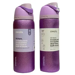 Owala FreeSip Glitter Purple Stainless Steel Wide Mouth Vacuum Water Bottle - 24 oz/32 oz Insulated Tumbler with Lid, Camping/Travel Use, New Design, Office Mug, Ice Cube Compatible