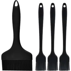 Basting Pastry Brush - Cooking Brush for Oil Sauce Butter Marinades,  Brushes for BBQ Grill Kitchen Baking, Baster Brushes Baste Pastries Cakes Meat Desserts, (4, Black)