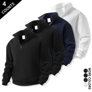 4 Pack Men Quarter Zip Sweatshirts Multiple Neutral Bright Colors Half Zip Collar Fleece Pullover For Daily Layering Weekend Outfit