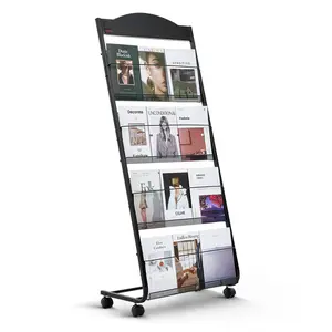 VEVOR Brochure Display Rack, Summervibes,Summervibes, 4-Tier Magazine Literature Display Stand with Wheels, Movable Floor Standing Magazine Rack, Heavy Duty Newspaper Catalog Holders for Shop Exhibitions Office Craft Fairs