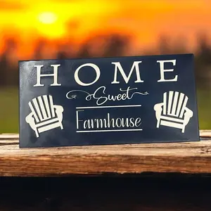 Rustic Home Sweet Home Farmhouse Decor Sign for Hanging in Navy Blue & White