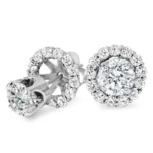 1.55Ct Diamond Studs & Earring Halo Jackets 14K White Gold