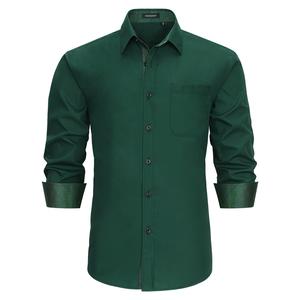 HISDERN Casual Fitted Long Sleeve Chinos Shirt for Men - Red Plaid Print Cotton Top with Classic Collar & Inner Contrast Collar for All Seasons