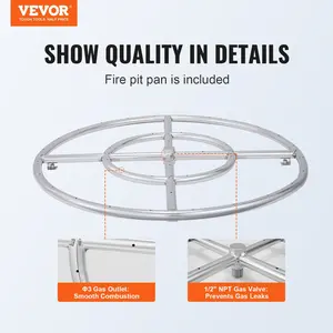 Father's Day Gift VEVOR 24 inch Round Drop-in Fire Pit Pan, Stainless Steel Fire Pit Burner, Natural & Propane Gas Fire Pan 92,000 BTU, for Indoor or Outdoor Use