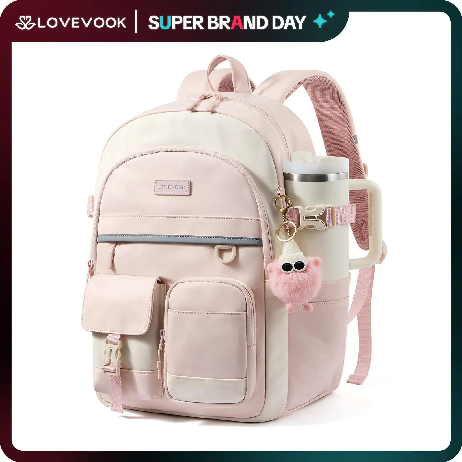 LOVEVOOK School Backpack for Teen Girls, Student Backpack Purse for 8-16 Teenage, Cute Kid Bookbag with Large Cup Holder, Back to School Backpacks Fit 15.6 Inch Laptop, Large College Travel Bag Gift