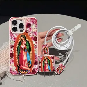 5 Piece Set Vintage Floral iPhone Case, Charger Protector, Cable Organizer, Anti-Drop Tpu Cover for iPhone 6-16 Pro Max