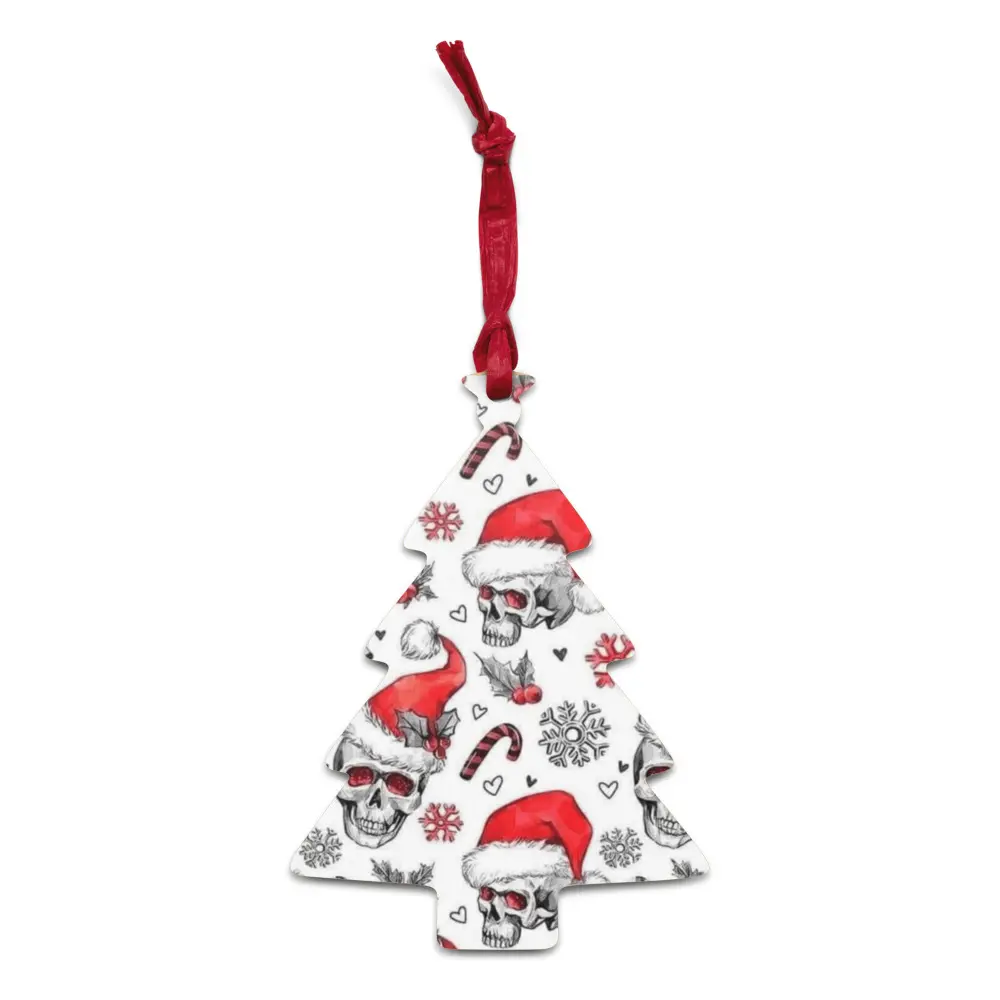 "Skeleton Meets Christmas" Wooden Holiday Ornament