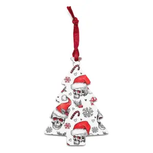 "Skeleton Meets Christmas" Wooden Holiday Ornament