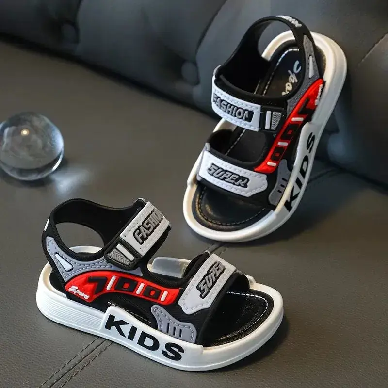 Boys' Cute Cartoon Open-Toe Sandals - Non-Slip Synthetic PVC Upper, Flat Heel (1 cm or Less), Beach Shoes for 3-14y Boys Outdoor Footwear