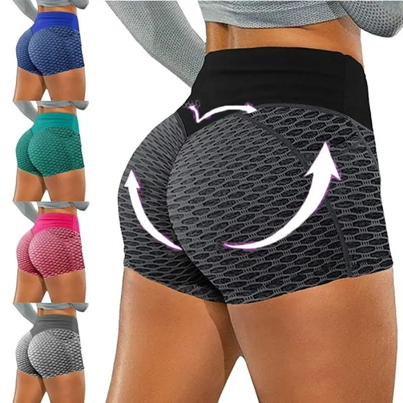Women's High Waist Textured Yoga Shorts, Scrunch Butt Lift & Tummy Control Stretchy Workout Shorts, Soft Athletic Gym Casual Activewear