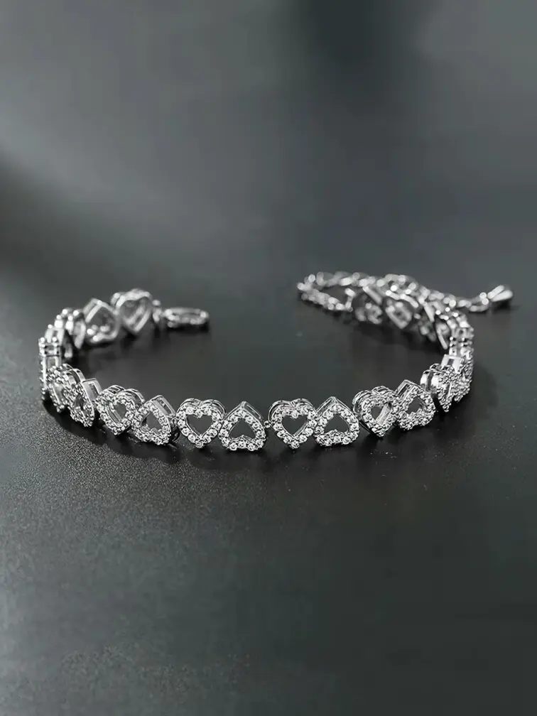 Women's Zircon Stones Hollow Hearts Cuff Bangle - Adjustable Fit, Exquisite Minimalist Design, Unisex Everyday Wear Jewelry, Ideal Gift for Fall