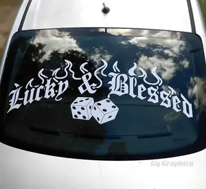 Lucky & Blessed Dize Windshield Rear Window Decal Car Sticker Banner JDM Vinyl Graphics Stance Kanji KDM