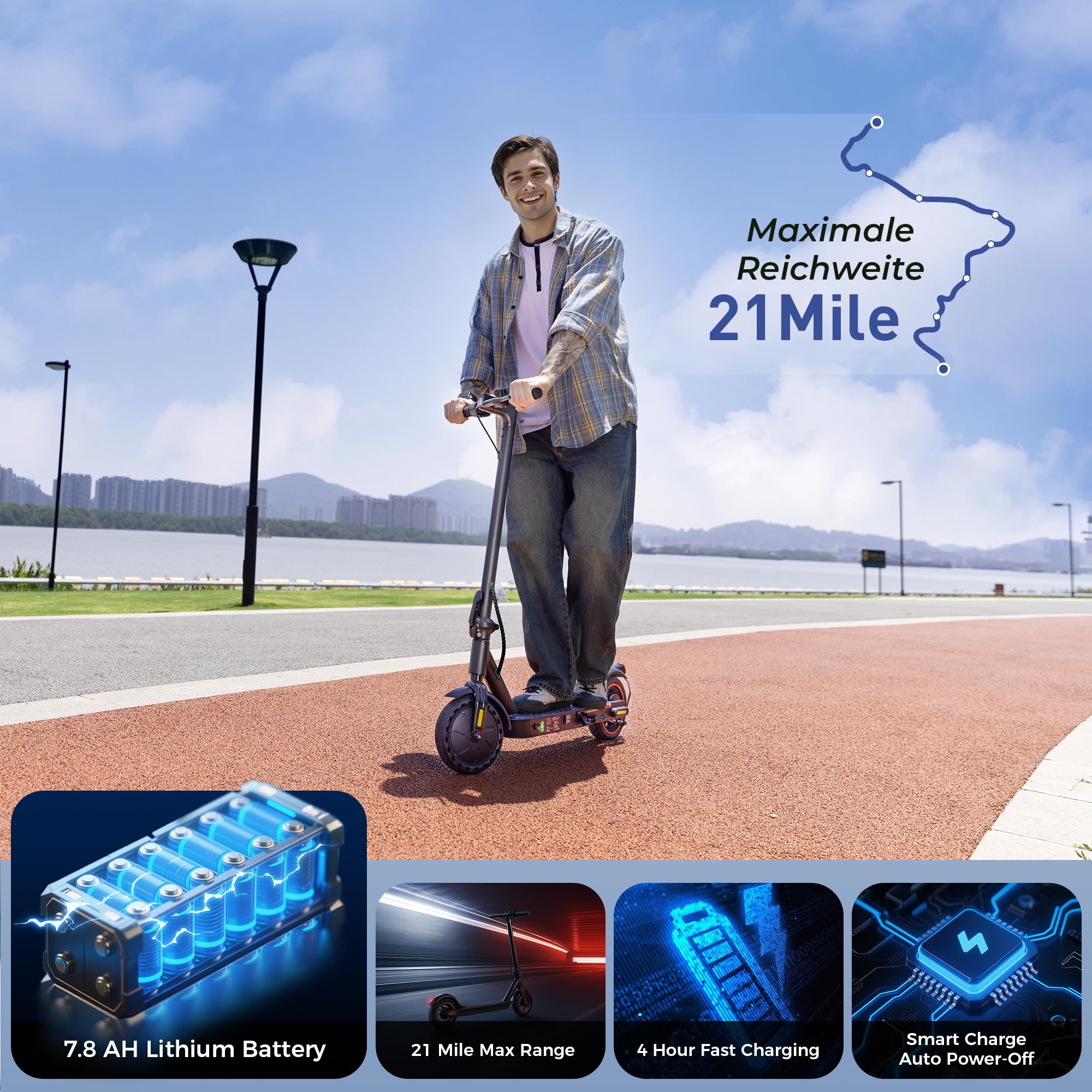 【summervibes】Long Range Commuter Electric Scooter, 22MPH/18MPH Max Speed, 21 Miles Long Range,10''/8.5'' Tires, Folding Electric Scooter Adults with Head Lights 【summervibes】Long Range Commuter Electric Scooter, 22MPH/18MPH Max Speed, 21 Miles Long Range,10''/8.5'' Tires, Folding Electric Scooter Adults with Head Lights