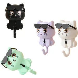 Creative Entryway Coat Hook Key Cartoon Cute Cat Hat Sticky Hook No Drilling Strong Rotating Eyes Cat Hooks
