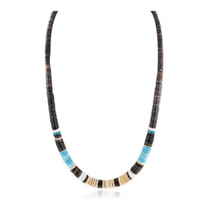 Certified Authentic Navajo .925 Sterling Silver Natural Graduated Heishi and Graduated Melon Shell Native American Necklace  15132-21