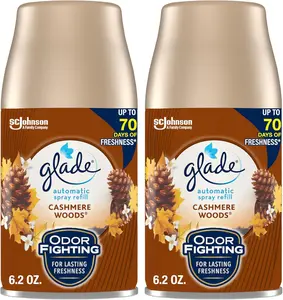 Automatic Spray Refill Cashmere Woods Air Freshener 2 Pack, 6.2 Oz Each, Long-Lasting Room & Bathroom Fragrance, Compatible with Glade Automatic Spray Dispenser