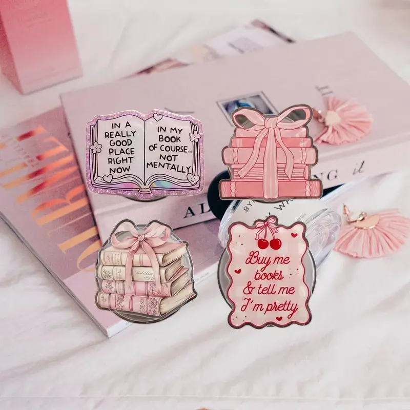 Coquette Pink Ribbon Kindle Grip | Aesthetic Bookish Griptok Clear E-Reader Stand Holder for Kindle iPhone