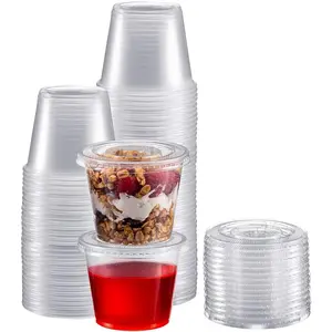 Portion Cups with Lids (5.5 Ounces, 100 Pack) | Disposable Plastic Cups for Meal Prep, Portion Control, Salad Dressing, &  | Small Plastic Condiment Container