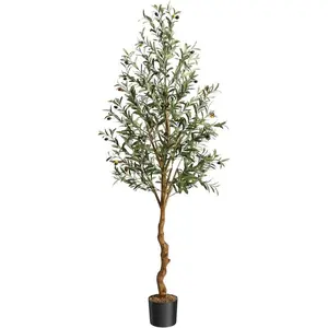 【Christmas Gift】Artificial Olive Trees 6FT with Realistic Fruits, Imitation Silk Olive Trees for Home Office, Garden, Living Room, Indoor/Outdoor Decorative Plant Nature Pot