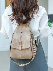 Women's Korean Style Large Capacity Multifunctional PU Shoulder Bag, Soft Leather Crossbody Backpack, Casual School & Business Handbag