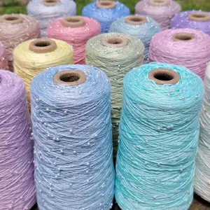 Luxury Beaded Cotton Yarn with Pearl Beads | Mercerized Cotton Yarn for Knitting & Crochet