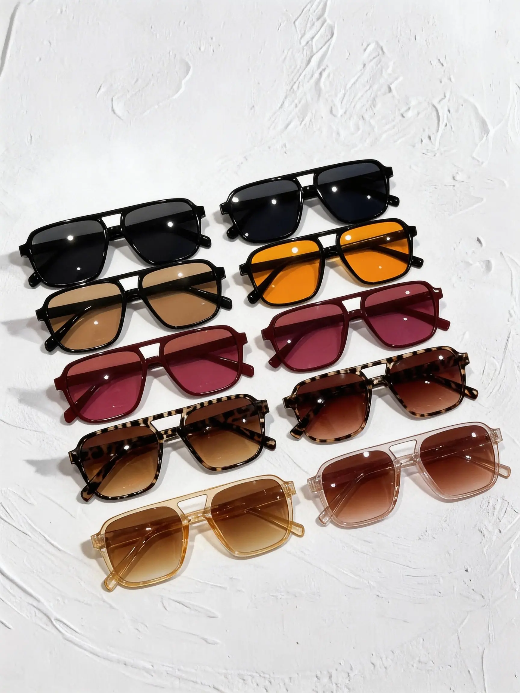 10 Pairs Fashionable Women's Large Frame Double Bridge Square Aviator Sunglasses, Square Pilot Shades, Stylish Sunglasses, Trendy Sunglasses, Slimming Face Design, Perfect for Spring Outing, Dates, Commuting