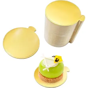 100Pcs 3.1 Inch Mini Round Gold Cake Boards Mousse Cupcake Base Plates for Home Kitchens & Bakeries