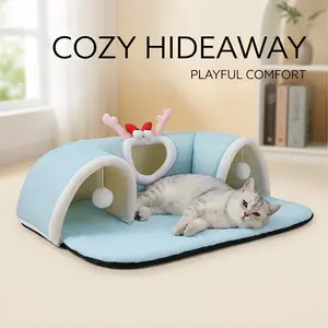 Pet Cat Tunnel Tube Cat Toys 3 Way Collapsible，Peekaboo Cat Cave，Interactive fun cat bed,Tunnel & Scratcher for Indoor Cats，Washable & Detachable cat mad,Soft and breathable cat nest,Kitty Bored Peek Hole Toy Ball Cat