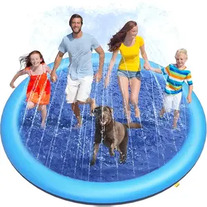 79-Inch Heavy-Duty PVC Dog Splash Pad with Adjustable Cool Sprinkler System Non-Slip Surface Foldable Design Large Pet Kids Summer Water Play Mat for Outdoor Backyard Beach Poolside