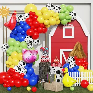 138Pcs Cow Balloon Arch Garland Kit Farm Animals Party Decorations Red Yellow Blue Green Animal Print Balloons For Farmhouse Barn Birthday Country Western Cowboy Baby Shower Party Supplies