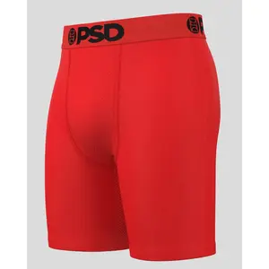 PSD Mens Infrared Red Solid Boxer Brief - Standard Length 7 Inch Inseam, Soft and Breathable Cotton Fabric