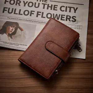 Women' Leather Wallet, Short Zipper Wallet, Vintage Design, RFID Anti-theft, Gift for Girlfriend and Wife
