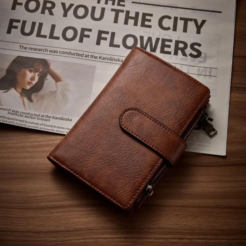 Women's Vintage Bifold Wallet, Casual Solid Color Clutch with RFID Blocking, Snap Closure and Multiple Card Slots