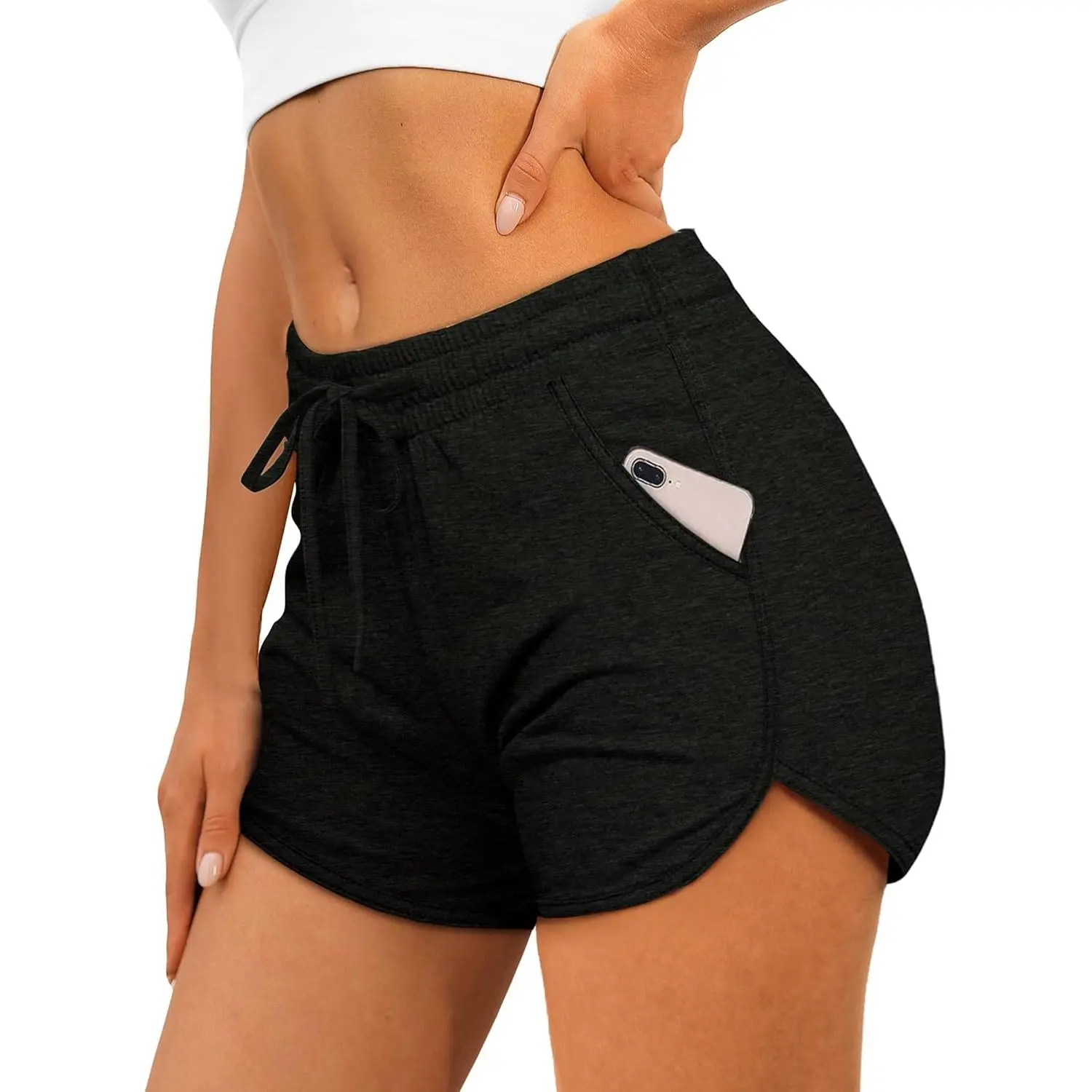 Women's Sporty Chic Solid Color Athletic Shorts - Ultra Lightweight, Regular Length, with Pockets, Drawstring, for Running, Hiking/Light Outdoor