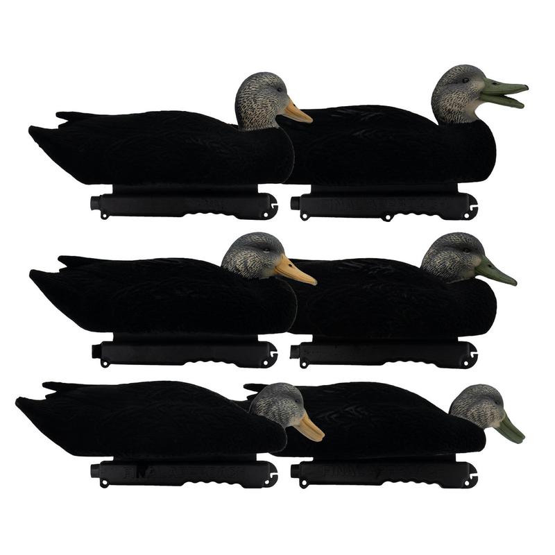 Final Approach LIVE Flocked Black Duck Decoys, 6 Pack