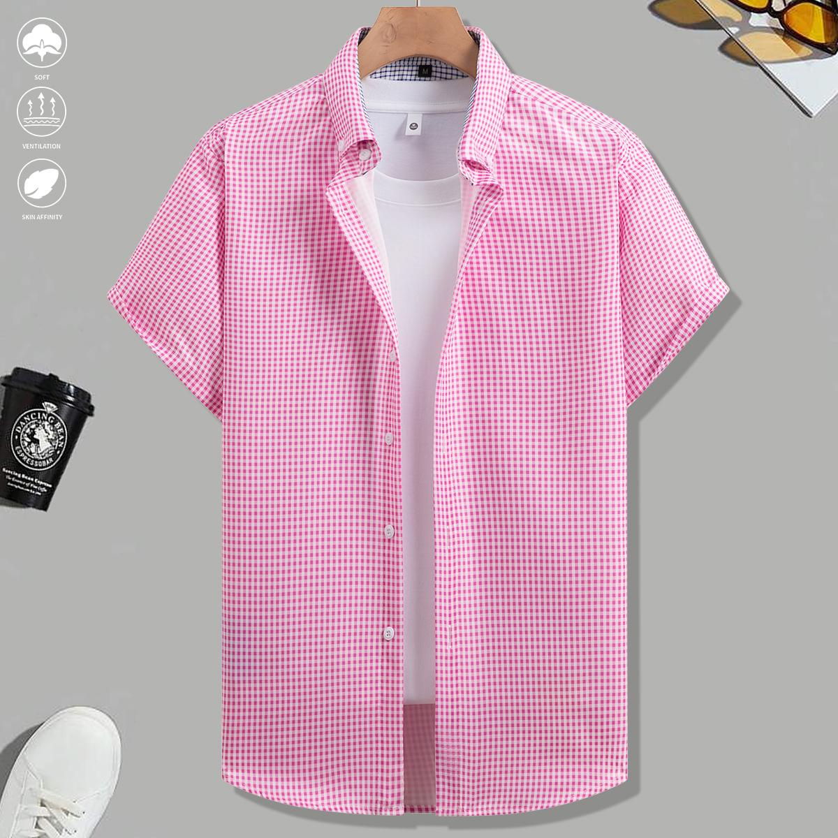 Pack of 4, Summer Short Sleeve Shirts, Lightweight Breathable Plaid Shirts, Suitable for Beach Vacations, Pool Parties, and Casual Wear, Plaid Shirts, Men's Shirts, Men's Short Sleeve Tops