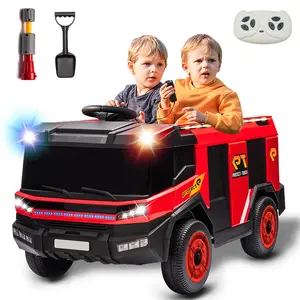 4WD Kids Ride On Car Electric Fire Truck On Toy With Water Gun & Microphone 12V Twin Drive Motor Fire Vehicle