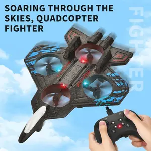 Foam RC Plane Drone for Kids, Remote Control Airplane Fighter Jet with LED Light, Auto Hover, 360°Flip, 2 Batteries (16 Mins Flight), Easy to Fly for Beginners